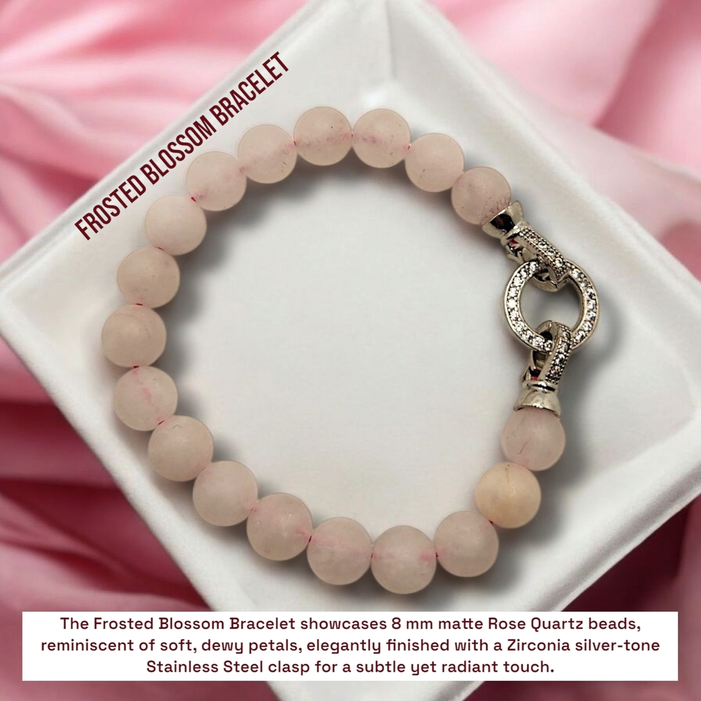 Rose Quartz Bracelet with Silver Stainless Steel Clasp